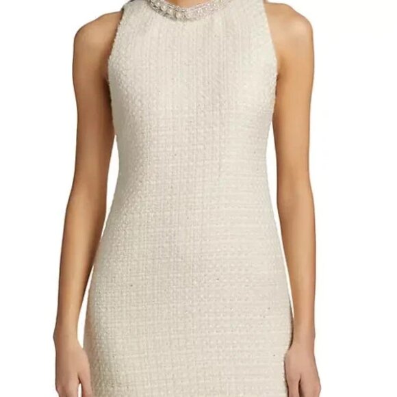 ALICE + OLIVIA COLEY WHITE TWEED BOUCLE RHINESTONE PEARL MINI DRESS $550 SMALL 2 - Picture 8 of 16